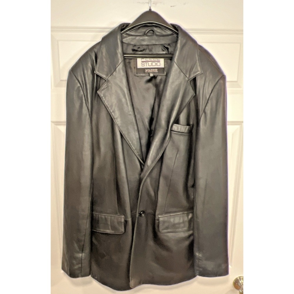 Pelle Studio Wilsons Leather XLT Black Mid Length Car Coat Genuine Leather RN694